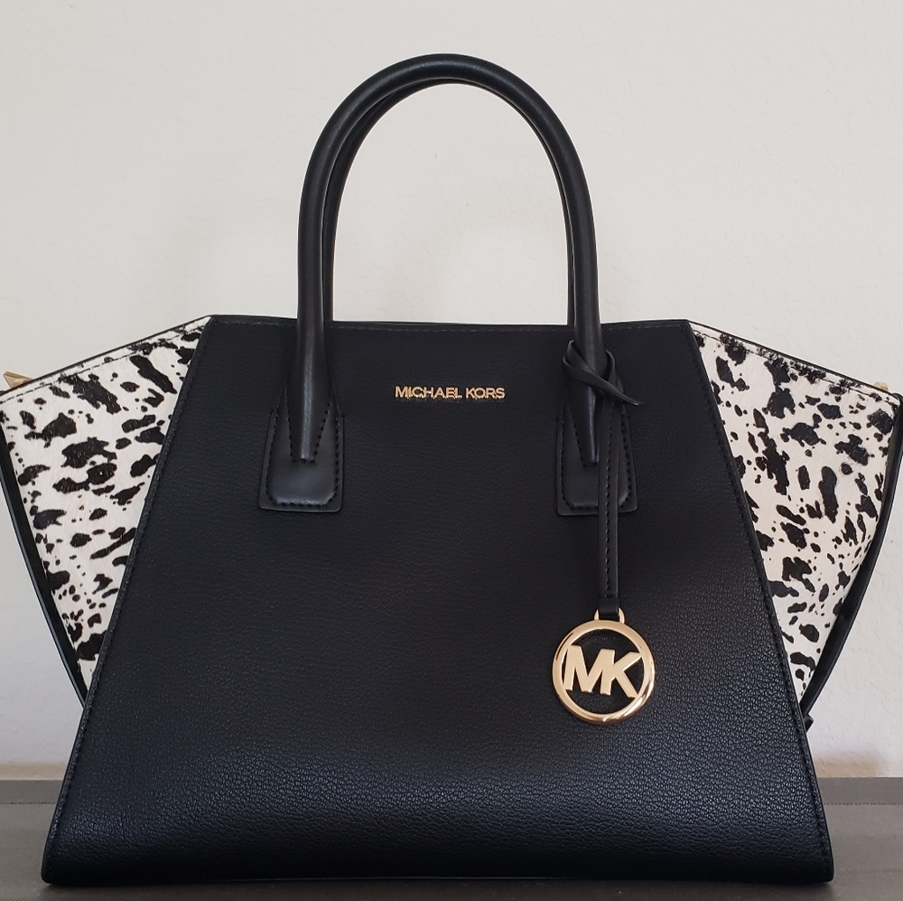 Michael Kors Avril bag satchel black & white hair calf & leather